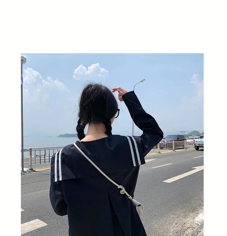 Photo Shoot South Korea Early Autumn New Style Loose-Fit Versatile College Style Navy Collar Long Sleeve Suit Jacket Women's