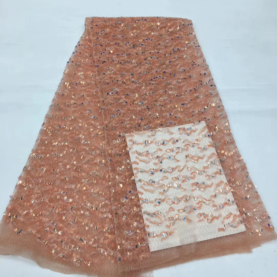 

2021 High Quality French Nigerian Sequined Mesh African Tulle Mesh Lace Fabric Dress 5 Yards/batch XX4355