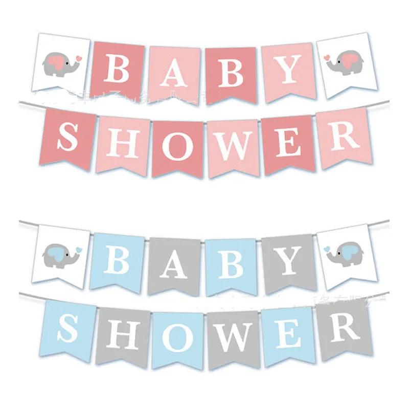 3m Boys Girls Pink Blue Elephant Baby IT'S A GIRL IT'S A BOY Baby Full Moon Birth Party Baby Show Flag Baby Shower Party qq061 (6)
