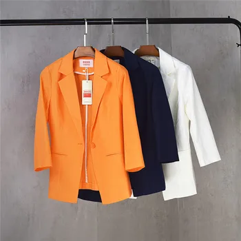 

Women's suit jacket new style slim fit linen suit jacket cotton and linen one button three-quarter sleeve suit jacket women