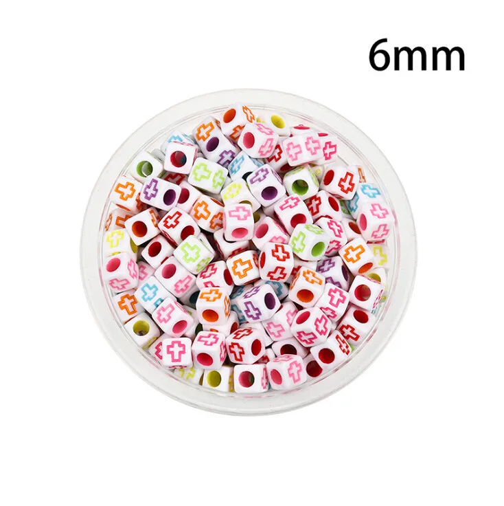 

240pcs/lot 6mm Colorful Square Acrylic Alphabet Cross Digital Loose Beads For Girls Jewelry Handmade DIY Necklace Bracelet