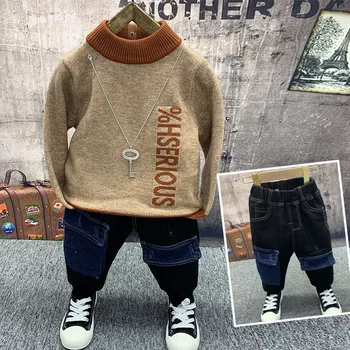 

2 3 4 5 6 Years Kids Clothing Sets Autumn Winter High Quality Sweater Thicken Jeans Toddler Boys Clothes Suits Kids Tracksuit
