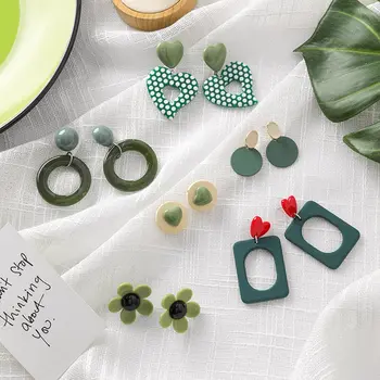 

Handmade Fresh Style Deep Green Statement Earrings Love Flower Simple Geometric Earings Fashion Jewelry aros de moda aretes 2019