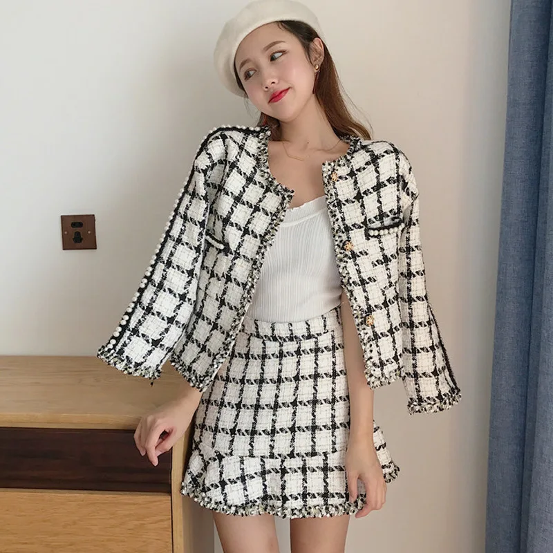 

9-21h New Style WOMEN'S Dress Retro Casual Short Coat + High-waisted Sheath Flounced Short Skirt Skirt Two-Piece Set