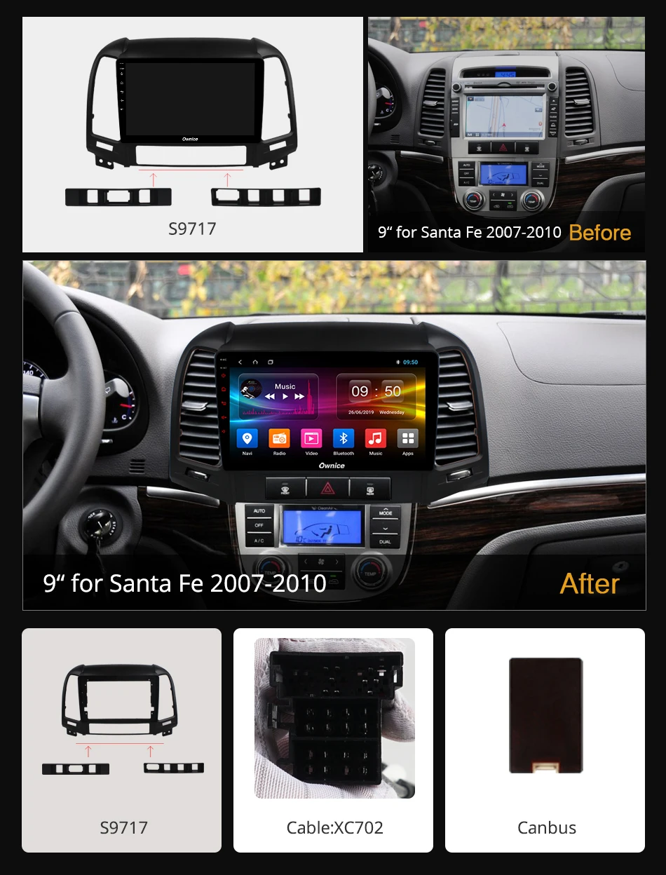 Ownice k3 k5 k6 Android 9 64G ROM 8 ядер для Hyundai Santa Fe 2007 2008 2010 автомобильное радио GPS