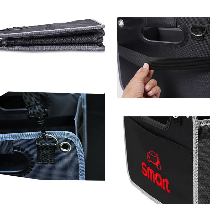 Tanie Składany czarny torba do przechowywania z tkaniny oxford do przechowywania torba dla Smart Fortwo Forfour 453 451 logo jeśli w tej klasie nie ma samochodu akcesoria samochodowe torba z siateczką