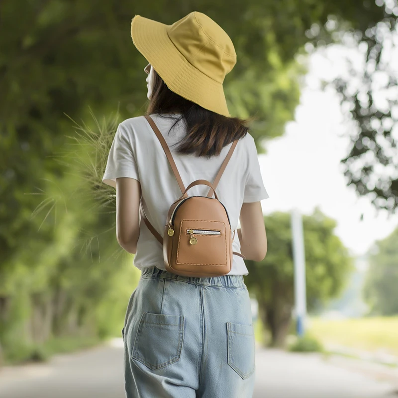 

2019 Summer small Backpack Women PU Leather Backpack Multi-Function Female School Backpack Multi-pocket large capacity Bags