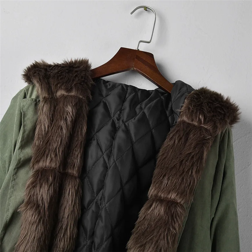 Womens Faux Fur Winter Jacket Parka Hooded Coat Fishtail Long Sleeves Overcoat Cotton Fleece Female Parkas Plus Size M-3XL