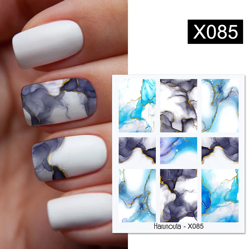 Harunouta Blue Marble Water Decal Sticker Wave Line Flower Leaf Tree Summer DIY Slider Decor For Manicuring Nail Art Watermarks | Красота и