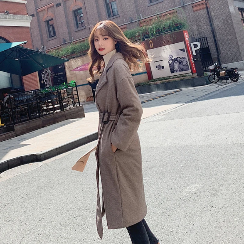 

Winter Woman Coats 2019 Autumn and Winter New Korean Version of The Brown Coat Long Section Plus Cotton Thick Woolen Coat Female