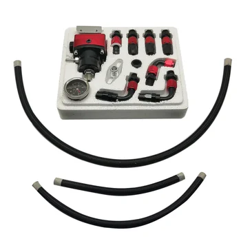 

Universal Adjustable Fuel Pressure Regulator with Oil Gauge and Fuel Hose Line and Fuel Fittings Hose End (Black and Red)