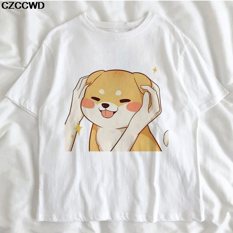 Funny Kawaii Cute Shiba Inu Dog T-shirt Women Gift Print Pink T-shirt Summer Loose Harajuku T Shirt Streetwear Clothes Tops Tees