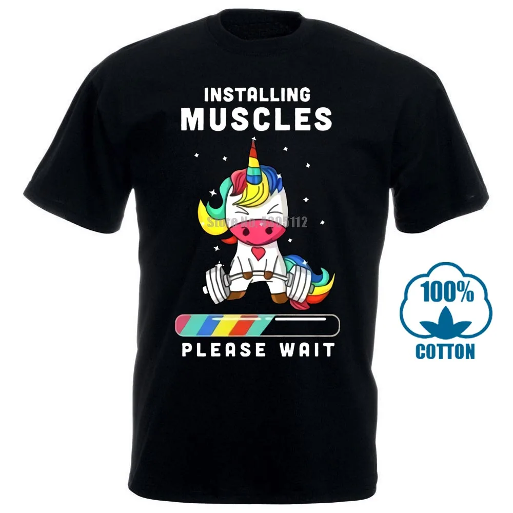 Единорог установки мышц пожалуйста подождите для мужчин футболка черный хлопок S 4Xl Сделано в США