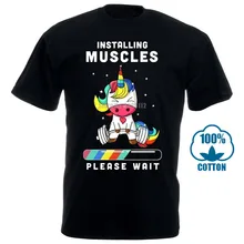 Единорог установки мышц пожалуйста подождите для мужчин футболка черный хлопок S 4Xl Сделано в США