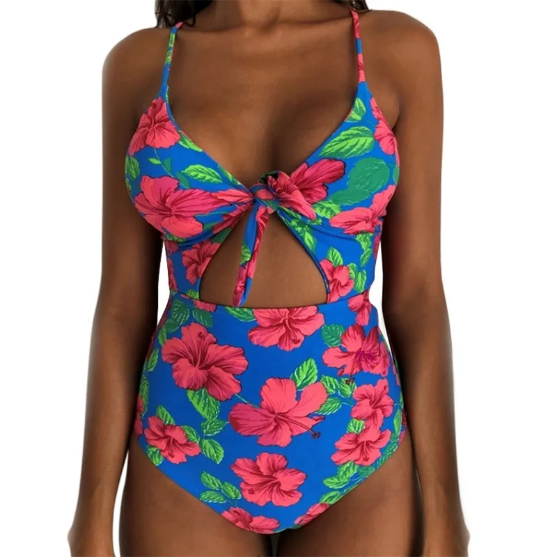 

Oeak Summer Women Floral Printed Bikini Set Halter Knot Beach Push Up Pieces Swimsuit Padded Monikini Plus Size Bathing Suit