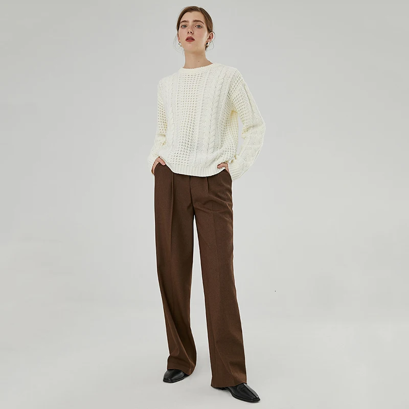 [EAM] коричневые плиссированные длинные широкие брюки для отдыха с высокой талией, новые свободные брюки для женщин, модные весенне-осенние 1K265