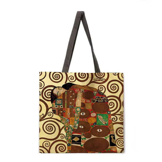 Golden oil painting leisure tote bag linen bag reusable shopping bag outdoor beach bag leisure tote bag 14