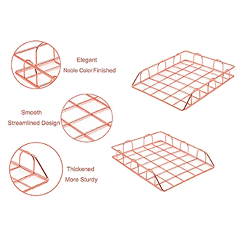 1 Набор из 2 канцелярских принадлежностей металлический Штабелируемый лоток для документов и букв, органайзер, розовое золото