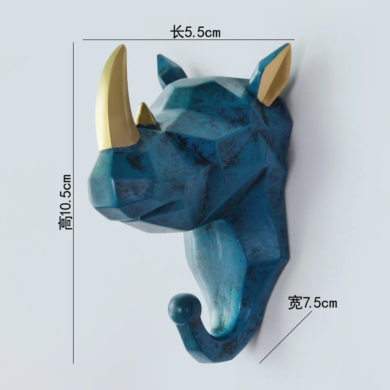 Retro Blue (Rhino) Северная Европа оригинальность животных крюк Избегайте удар голова оленя Peg стены шляпа крючок для ключей - Цвет: Retro Blue (Rhino)