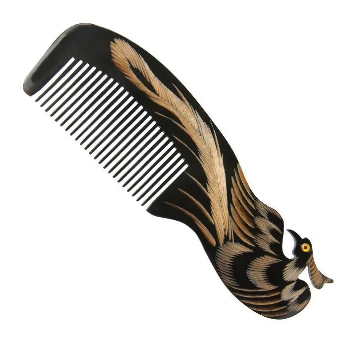 hair brush Combs Hairdressing Supplies Natural Black Buffalo Horn Anti Static Comb Phenix Handle Massage Hair Brush Hairbrush