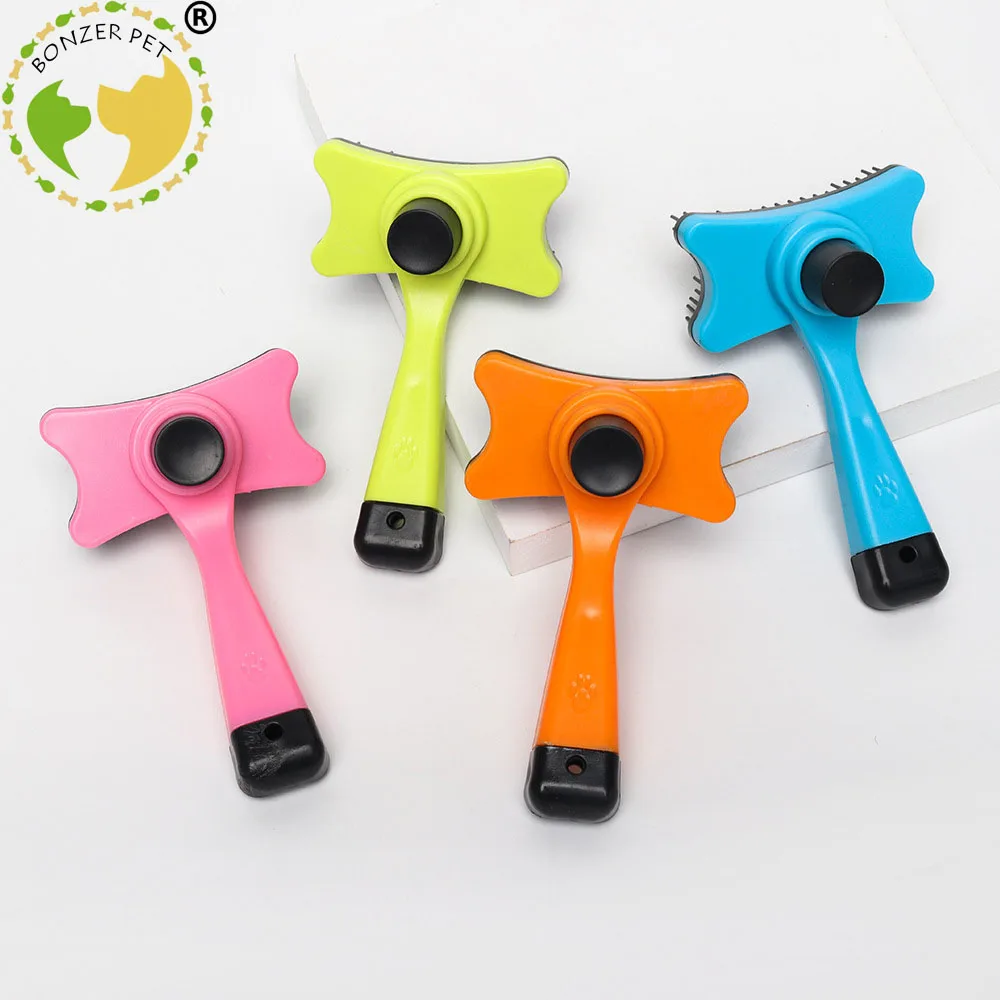 Bonzerpet-cepillo automático de plástico para mascotas herramienta de cepillado de pelo, peine de pelo suelto para perros y gatos, para cara de Mascota, boquilla de pelo, aseo