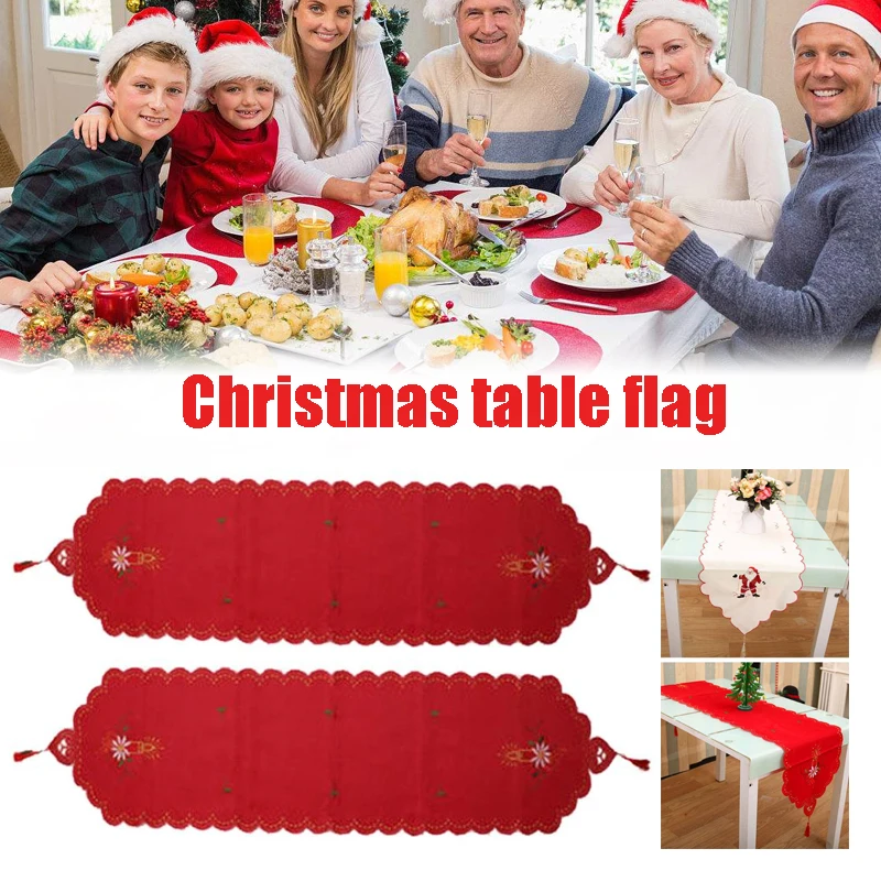 Christmas Table Flags Cover Embroidery Tablecloth Party Home Decorations Decors