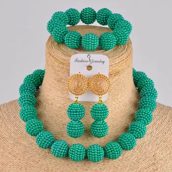 

teal green Europe and America simulated pearl necklace wedding bridal party jewelry set costume African jewelry set ZZ01