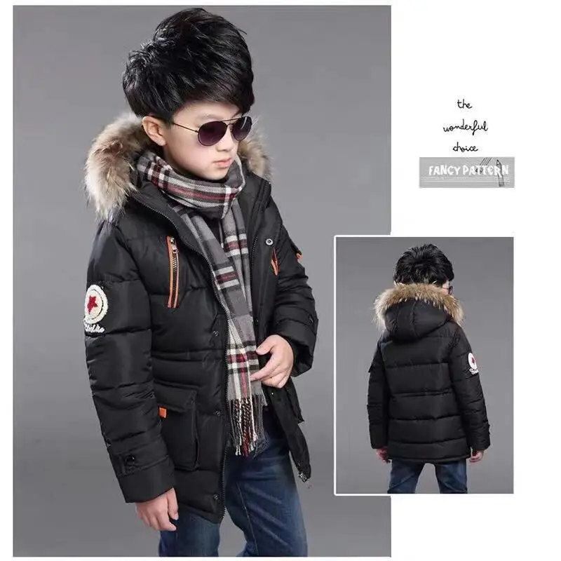 Детская одежда хлопковая стеганая куртка для мальчиков теплая зимняя одежда для мальчиков 13, 10, 12 лет куртка для детей 15 лет - Цвет: Черный