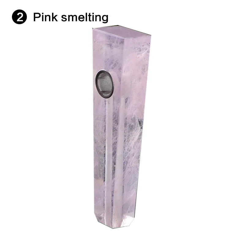 Runyangshi натуральный хрусталь камень smokey труба с плоской головкой кристаллическая трубка курительная табачная трубка точка мундштук для сигареты - Цвет: pink  smelting