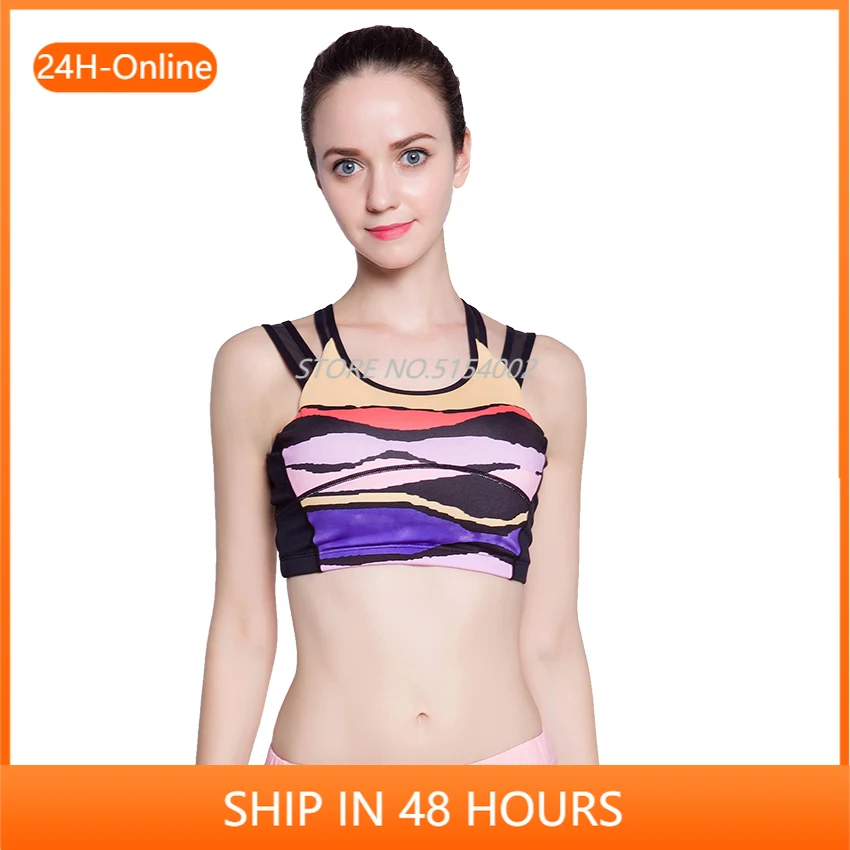 Sexy Colorful Printed Sport Bra Women Cross Bra Straps Push Up Fitness