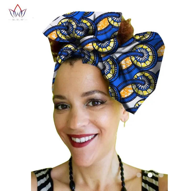 Многоцветный Африканский принт Анкара головной убор галстук шарф Высокое качество аксессуары для волос Gele Ipele богатый Африканский Базен головной убор WYb62