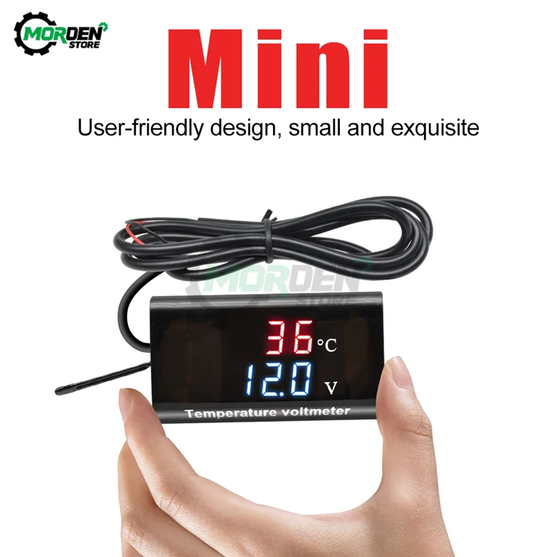 LED 디지털 온도 센서 전압계, 듀얼 디스플레이 온도 조절기 전압계, 자동차 오토바이용, DC 12V, 0.28 인치, 0.56 인치