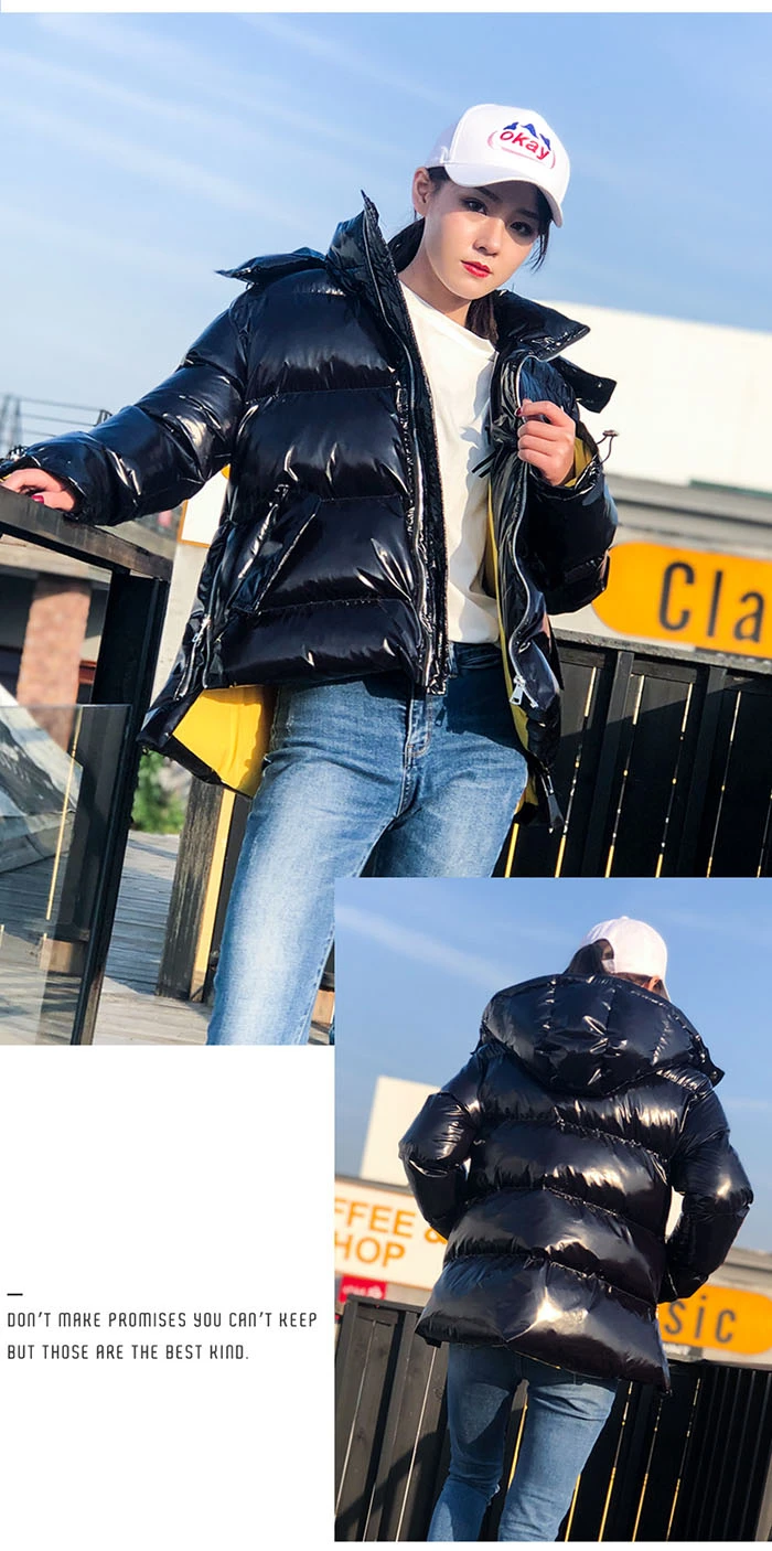 ZURICHOUSE зимняя куртка женская плюс размер Модная Глянцевая куртка-пуховик с капюшоном свободная теплая куртка с хлопковой подкладкой Женская парка