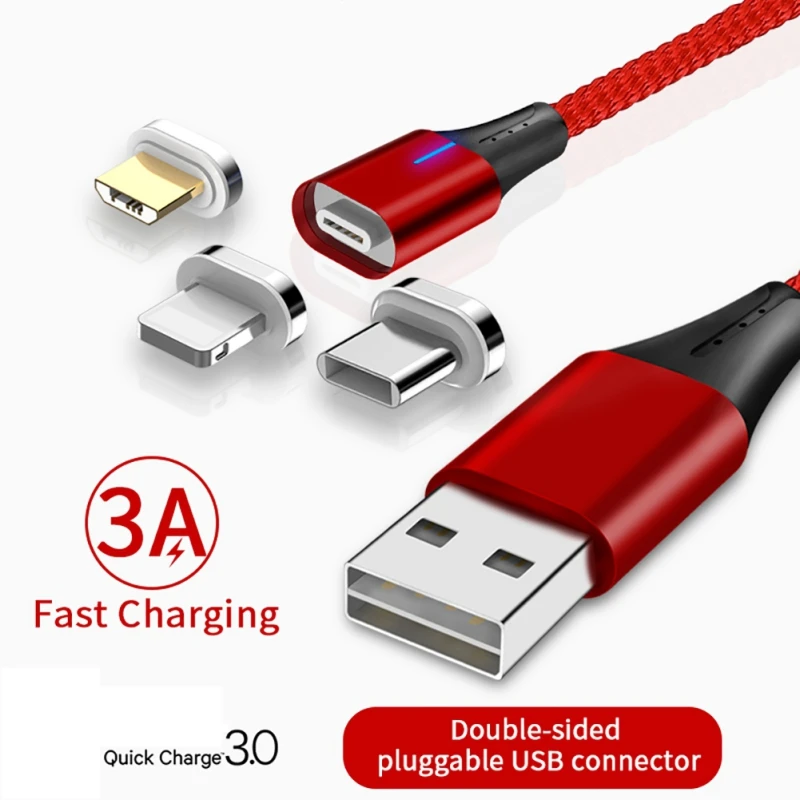 1 м кабель для передачи данных 3A Быстрая зарядка двойной USB(магнитный) шнур для мобильных телефонов