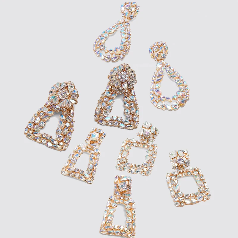 

Dvacaman Fashion ZA Big Crystal Series Drop Earrings For Women Rhinestone Boho Geometric Metal Tassel Statement Earrings Jewelry