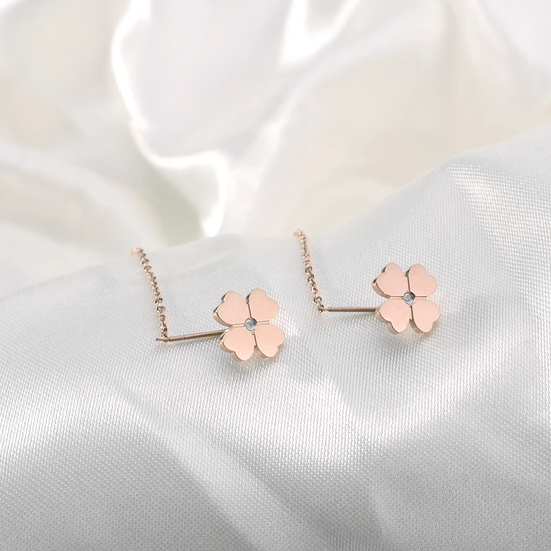 SDA Four Leaf Clover Women Drop Earrings Lucky Jewelry With Certification Real Diamond