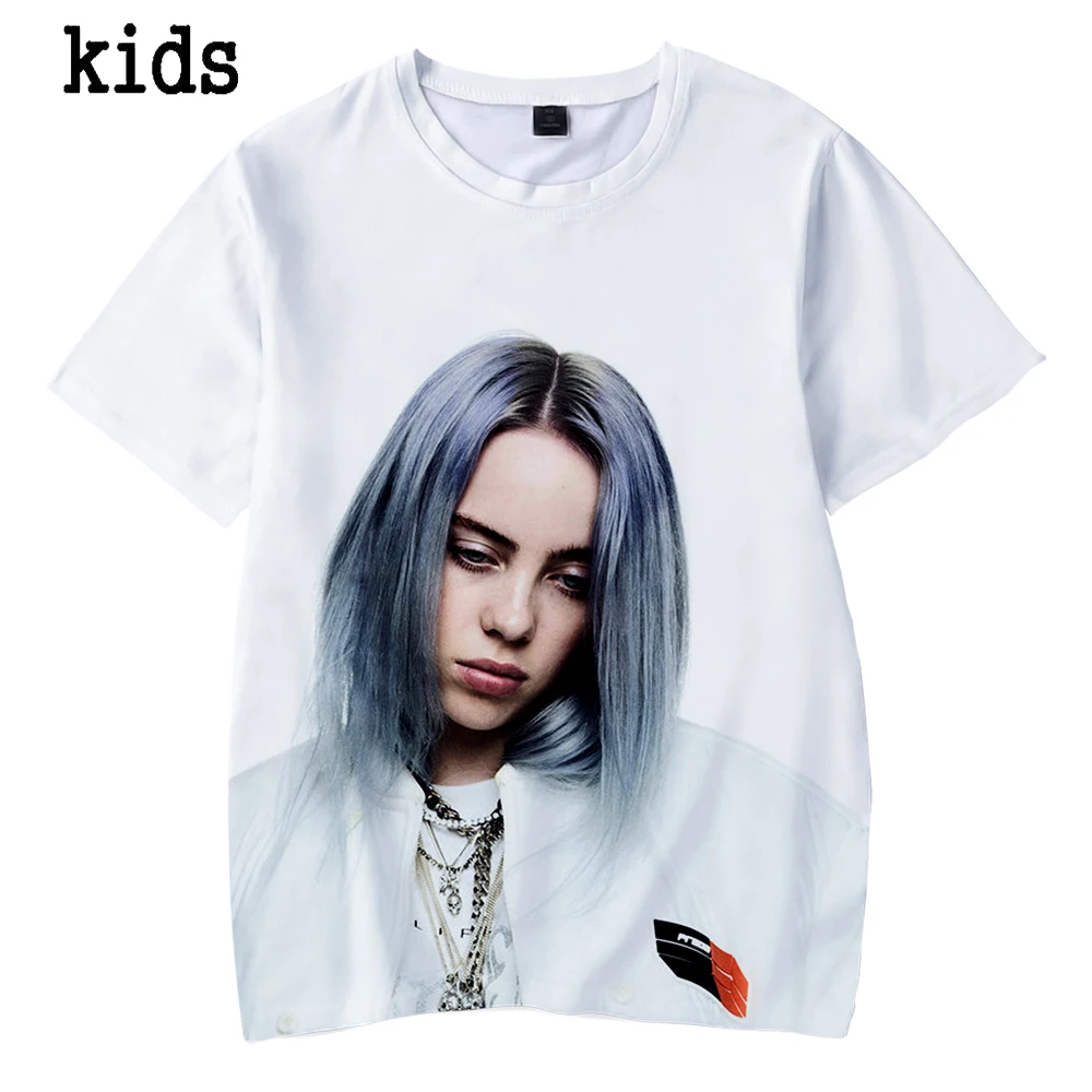 Коллекция года, лидер продаж, летняя детская футболка Billie Eilish размер для детей, Billie Eilish, 3D принт, дышащая футболка с короткими рукавами для мальчиков и девочек, для взрослых