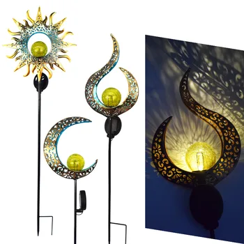 

Cross-border Outdoor Iron Ground Plug Solar Lawn Lamp Moon/flame Retro Hollow Courtyard Landscape Projection Lamp Blue Flame