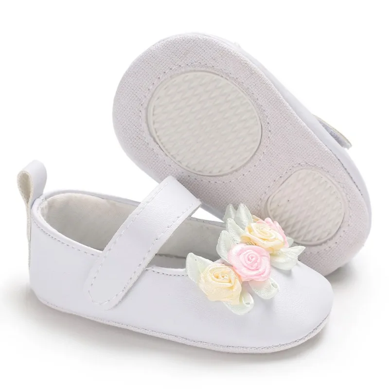 Новорожденный ребенок простой маленький свежий цветок девочка малыш Принцесса ПУ обувь Шампанское Белый Первые ходунки