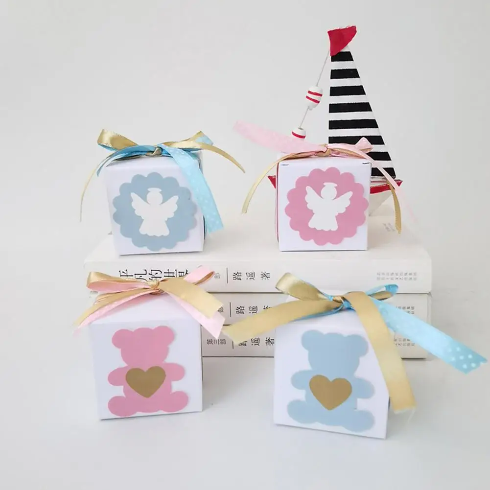 

DishyKooker 50Pcs/Pack Wedding Candy Box Angel Bear Square Kraft Paper Candy Box Banquet Gift Box