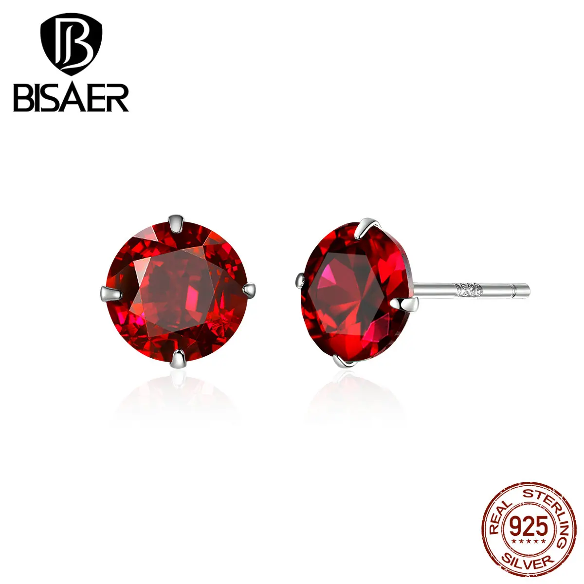 

New Arrival BISAER 925 Sterling Silver Birthday Birthstone Small Stud Earrings for Women Cubic Zircon Jewelry Gift HVE166