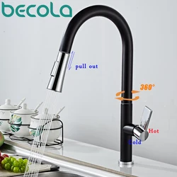 BECOLA New Black Pull Out Kitchen Faucet Brass Luxury Kkitchen Mixer Sink Faucet Mixer Kitchen Faucets Pull Out Kitchen Tap 8336