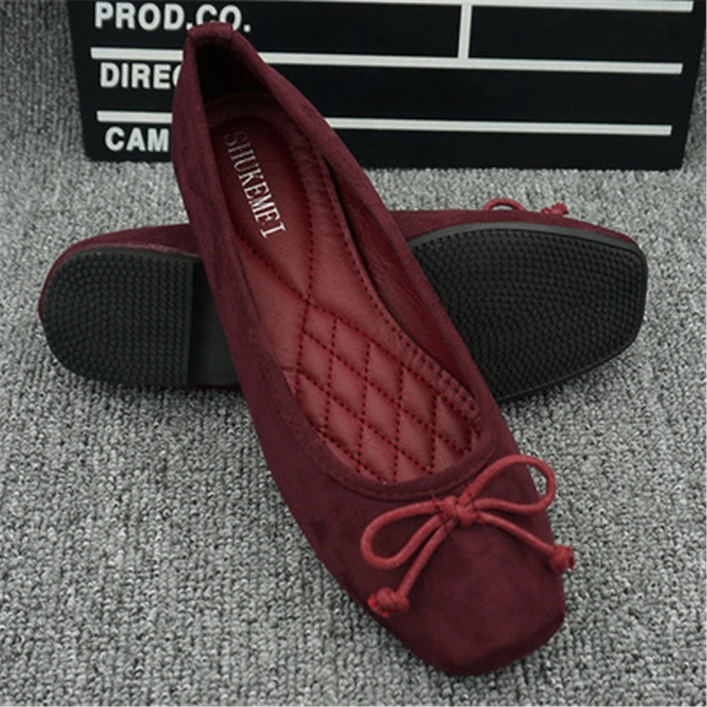 Мягкие Замшевые балетки; обувь для плавания; водонепроницаемые мокасины на плоской подошве с квадратной подошвой для беременных женщин; большие размеры - Цвет: red