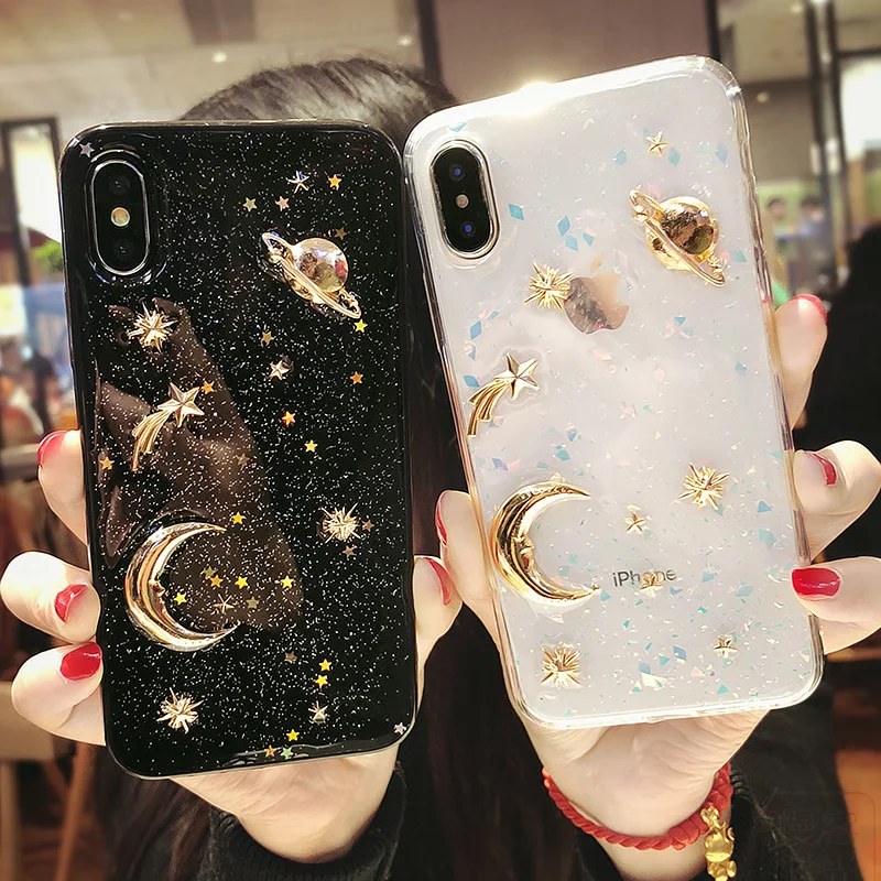 

Luxury Planet Moon Star Glitter Bling Soft TPU Gel Clear Phone Case For iPhone 11 12 Pro Max 12Mini 7 8 Plus XR X XS Back Cover