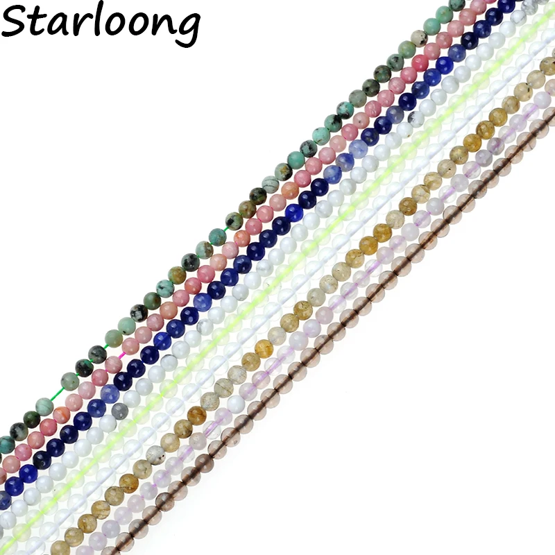 Cuentas redondas de cuarzo para fabricación de joyas, abalorios sueltos de piedra Natural de rodonita, sodalíta ahumada, kunzita, Carnelia, hilo artesanal, pulsera de 15 ", 3mm