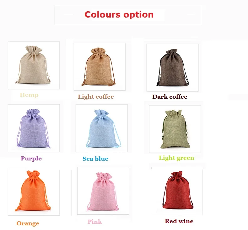 50pcs/lot 15x20, 17x23, 20x30 cm Drawstring Jute Burlap Linen Bags For Christmas Gift Packing Pouches Personalize Custom Logo