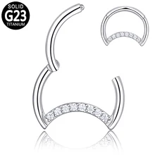 

G23 Titanium Nose Rings Earrings CZ Paved Crescent Septum Nose Clicker Segment Hinged Ring Ear Cartiliage Tragus Helix Nose Stud