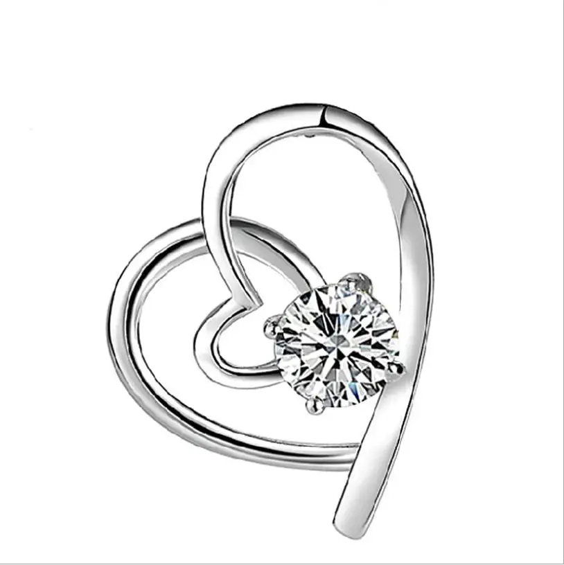 white without chain Кулон Сердце Белый Фиолетовый Циркон 925 пробы серебряный цвет ожерелье кулон для женщин ювелирные изделия без цепи подарок D27 - Окраска металла: white without chain
