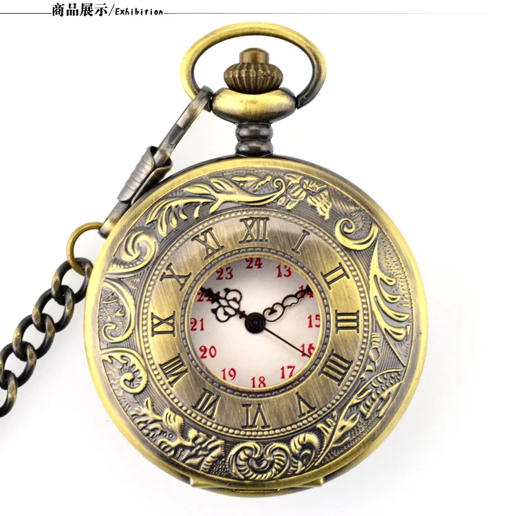 

Antique Steampunk Vintage Hollow Bronze Gear Hollow Quartz Pocket Watch Necklace Pendant Clock Chain Men's Women