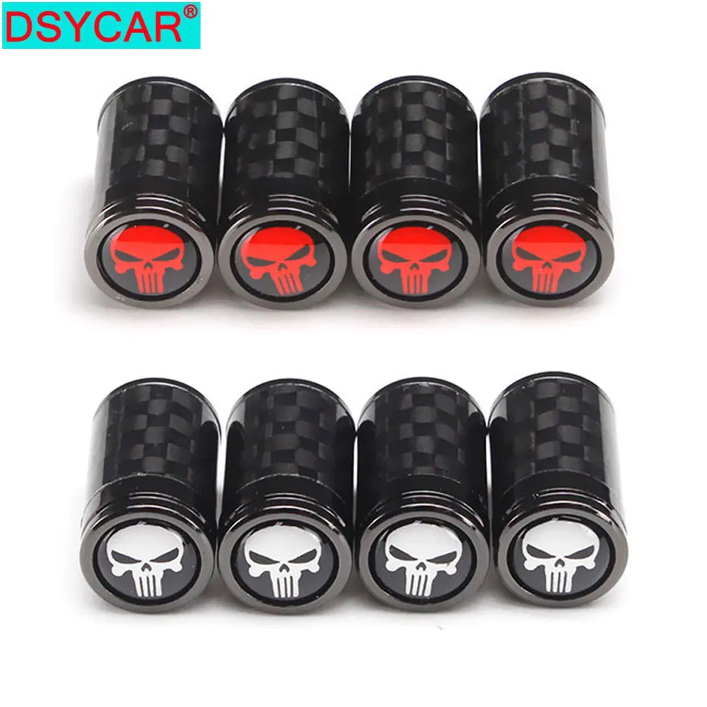 

DSYCAR 4 Pcs/Set Car Styling Copper + Carbon Fiber Skull Style Car Tire Valve Caps Wheel Tires Tire Stem Air Cap Airtight Covers